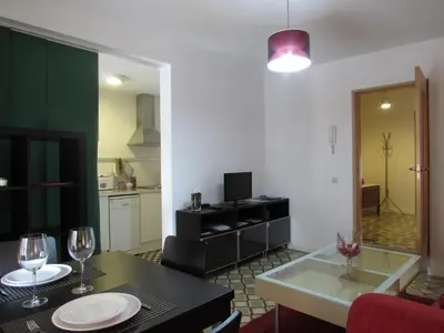 Una televisión o centro de entretenimiento en Apartamentos La Machacona Plaza de Santiago