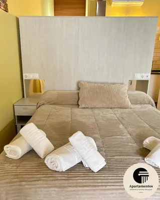 Cama o camas de una habitación en Apartamentos Basílica Santa Eulalia PARKING GRATIS