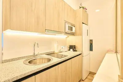 Una cocina o zona de cocina en Cozy studio at Salamanca city
