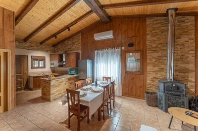 Una cocina o zona de cocina en Cabaña pet-friendly con piscina y patio privado