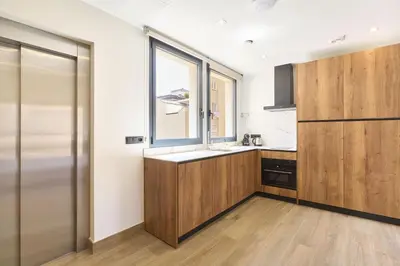 Una cocina o zona de cocina en Apartamentos Plaza de San Juan