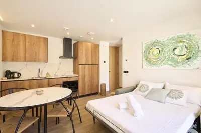 Una cocina o zona de cocina en Apartamentos Plaza de San Juan
