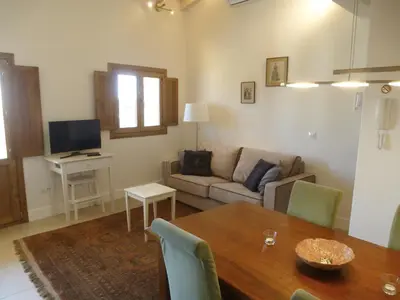 Una televisión o centro de entretenimiento en Apartamentos Rurales Entre Fuentes