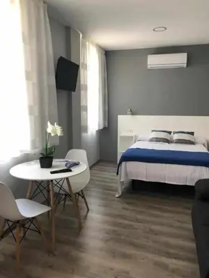 Cama o camas de una habitación en Apartamentos Harmonía