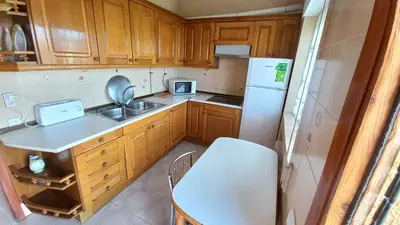 Una cocina o zona de cocina en Casa Rural Alameda con chimenea y jardín