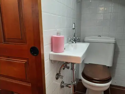 Un baño de Casa con patio y chimenea en Piedralaves