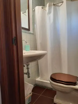 Un baño de Casa con patio y chimenea en Piedralaves