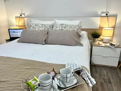 Cama o camas de una habitación en AGUA DULCE , Apartamento Rural