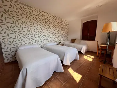 Cama o camas de una habitación en Hostal Villa el Colmenar